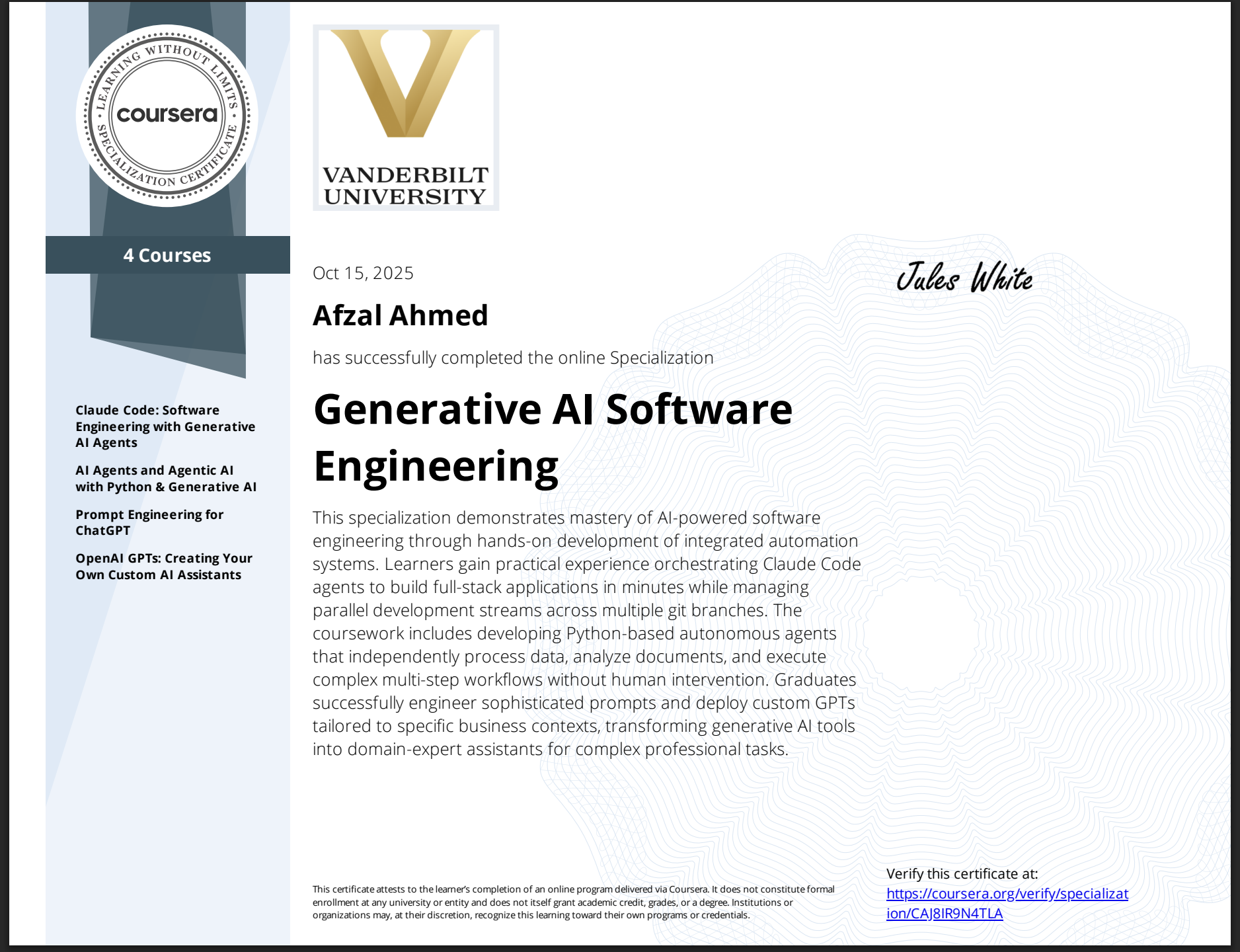 Generative AI Software Engineering Certificate